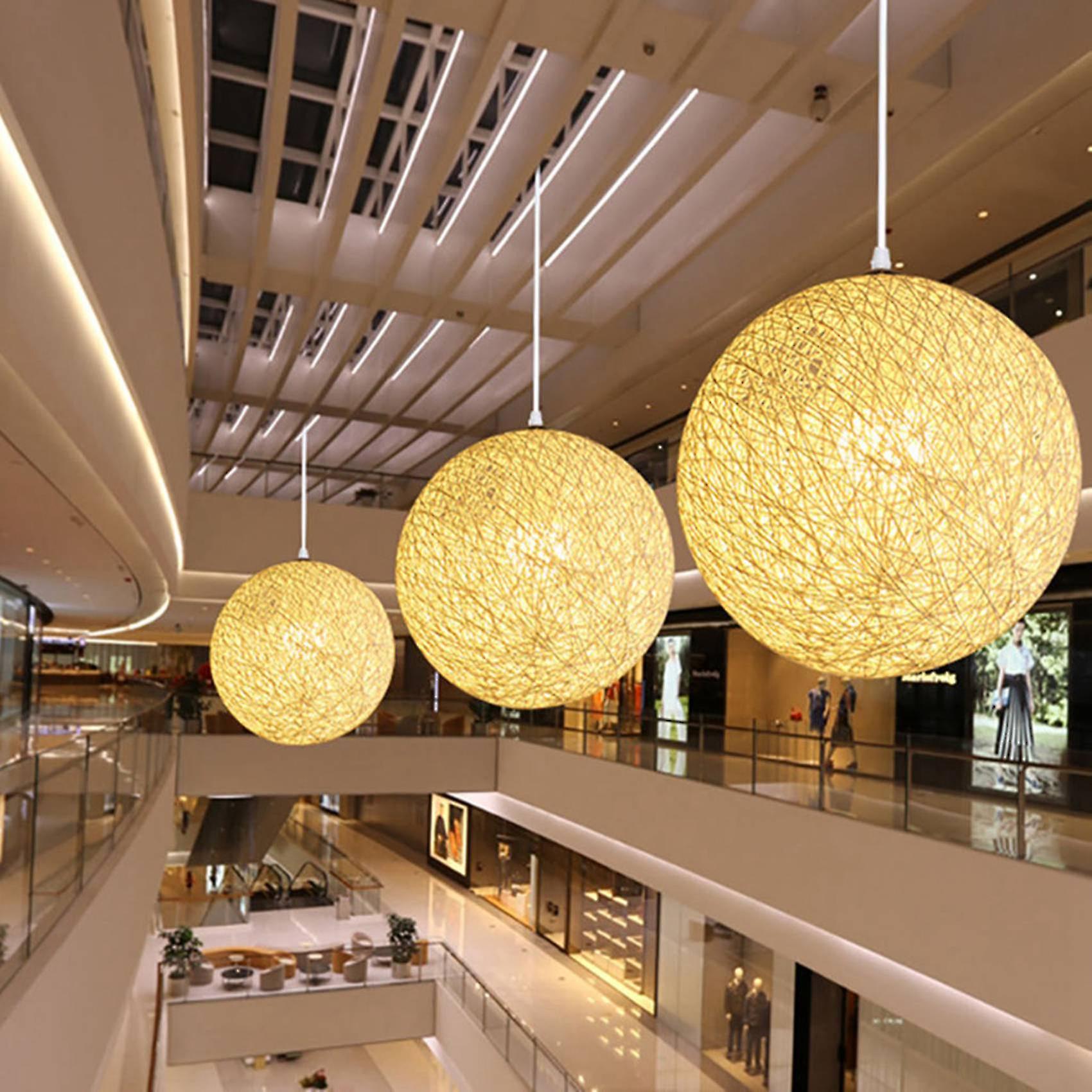 3x Yellow Bamboo， Rattan And Hemp Ball Chandelier Individual Creativity Spherical Rattan Nest Lamps