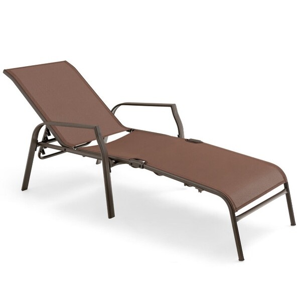 2 Pieces Patio Folding Chaise Lounge Chair Set with Adjustable Back-Brown - 63.5 x 28