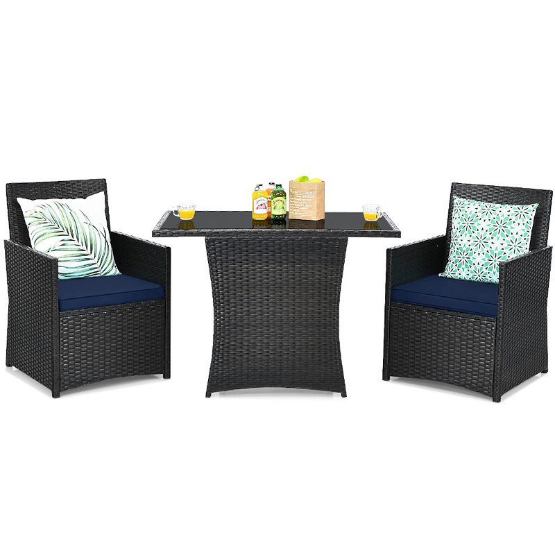 3 Pcs Patio Rattan Furniture Set with Cushion and Armrest Sofa