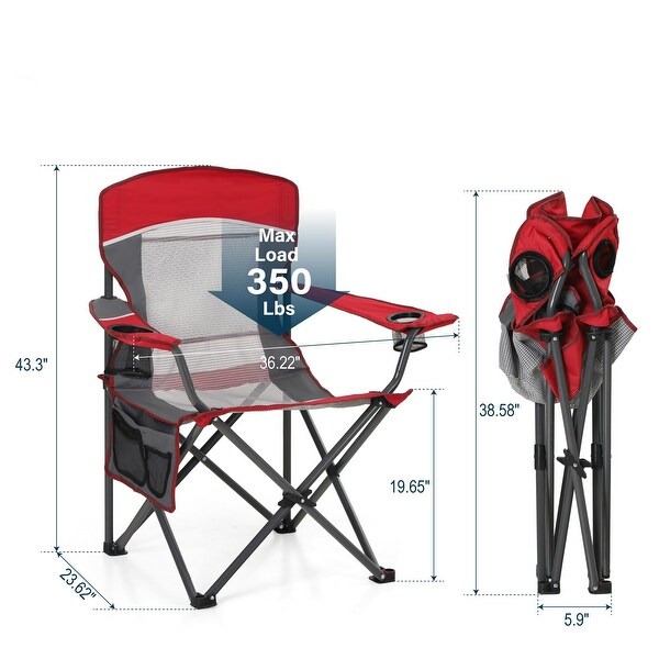 Oversized Mesh Back Camping Folding Chair Heavy Duty Support 350 LBS Collapsible Steel Frame