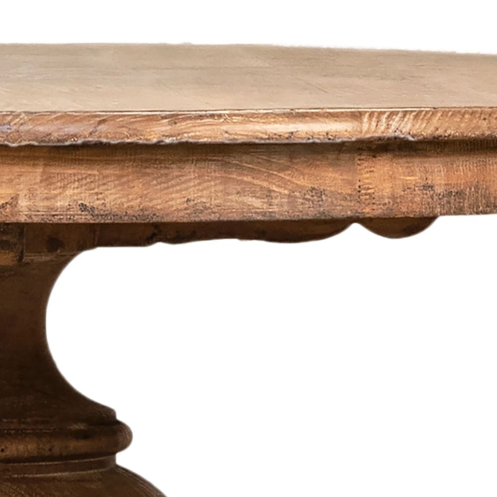 Nico 59 inch Round Reclaimed Pine Antique Natural Carved Pedestal Dining Table