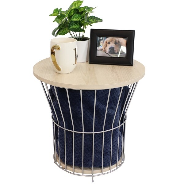 Wire Pedestal Modern End Table with MDF Pull-Open Tabletop