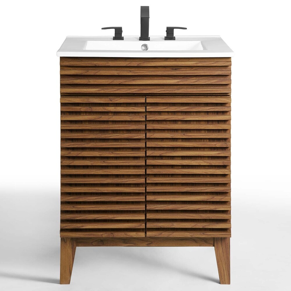 Modway Walnut Grain Vanity with Ceramic Basin