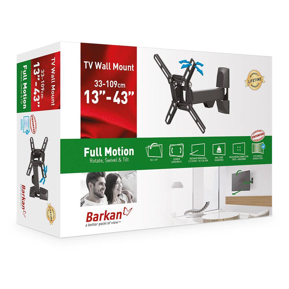 Barkan a Better Point of View Barkan 13 in to 39 in Full Motion - 3 Movement Flat Single Arm TV Wall Mount up to 55 lbs 2300.B