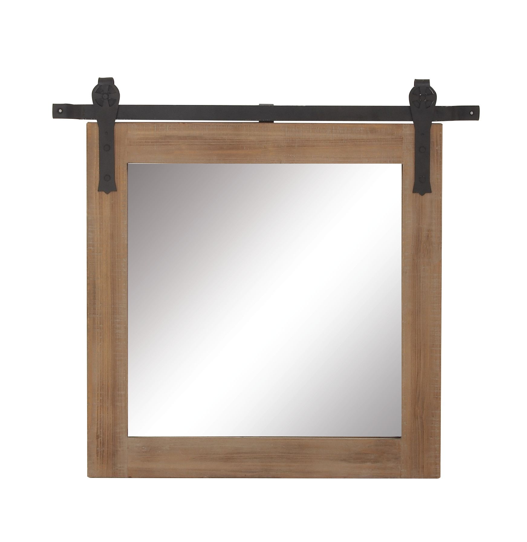 Brown Industrial Wood Wall Mirror 31 x 31