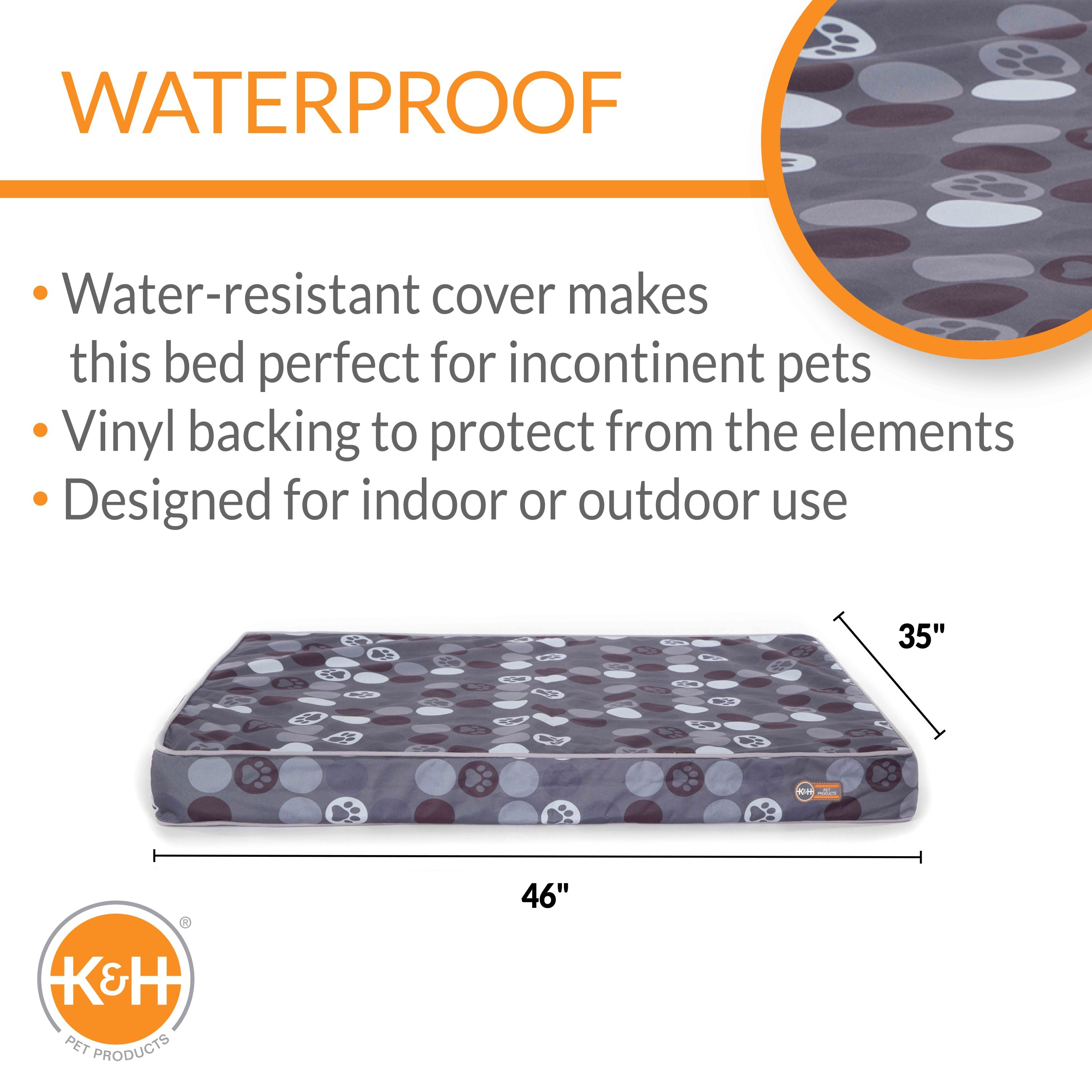 KandH Pet Products Superior Orthopedic Indoor/Outdoor Bed Gray/Paw Large 35 X 46 X 4 Inches