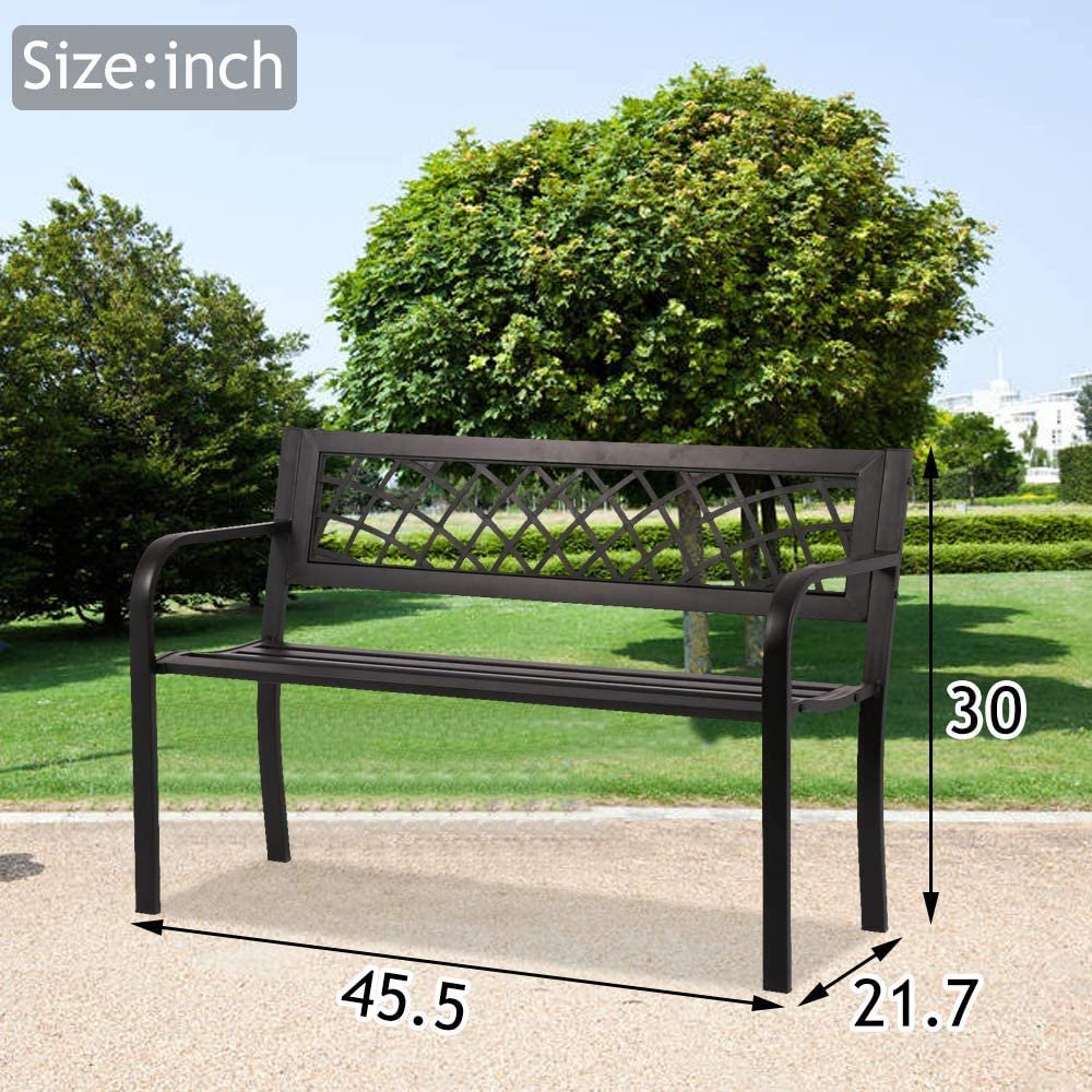 NiamVelo Patio Park Garden Bench Outdoor Metal Benches, 400 lbs Cast Iron Steel Frame Chair with PVC Mesh Pattern - for Park Yard Front Porch Path Yard Lawn Decor Deck Furniture, Black