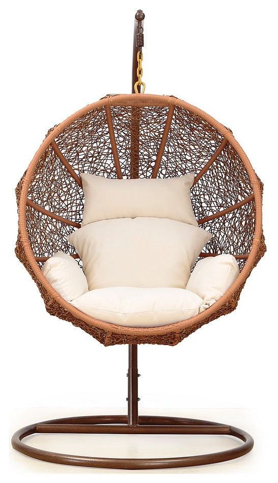 Zolo Hanging Lounge Egg Swing Chair in Cream and Saddle Brown   Hammocks And Swing Chairs   by PARMA HOME  Houzz