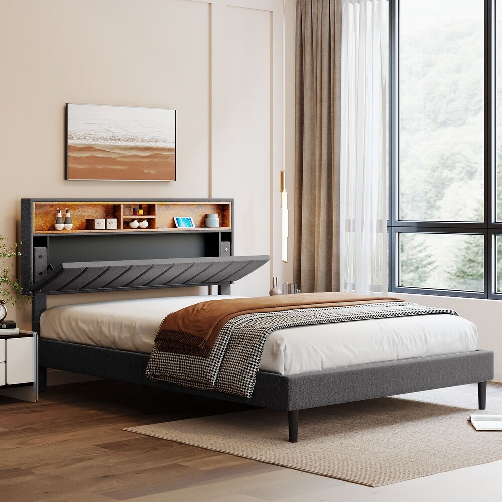 Upholstered Bed with Headboard USB Port