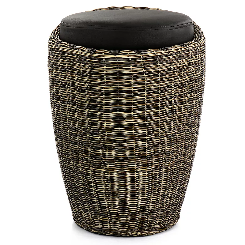 Elama 1 Piece Wicker Outdoor Ottoman Chair in Brown and Black