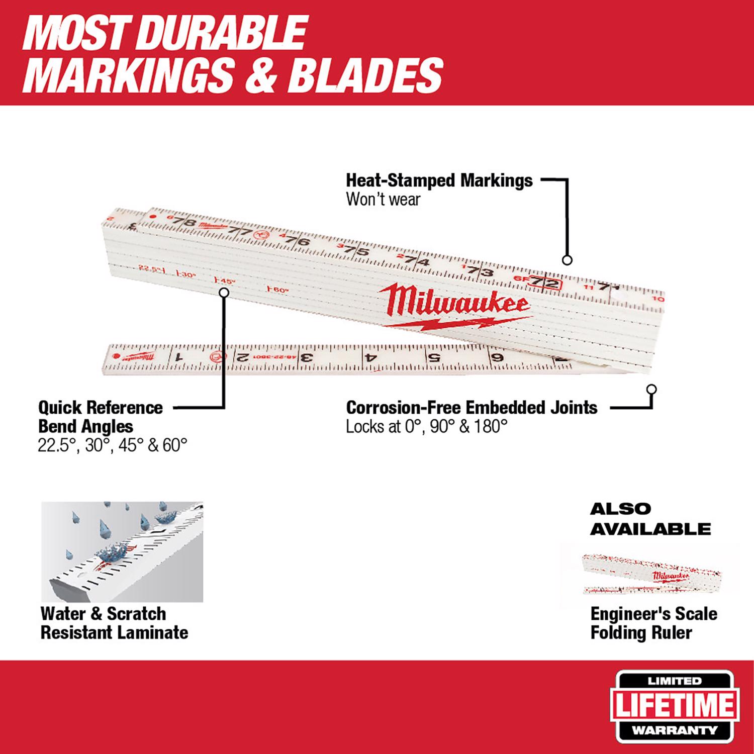 Milwaukee 78 in. L X 1-3/8 in. W Plastic Folding Rule SAE