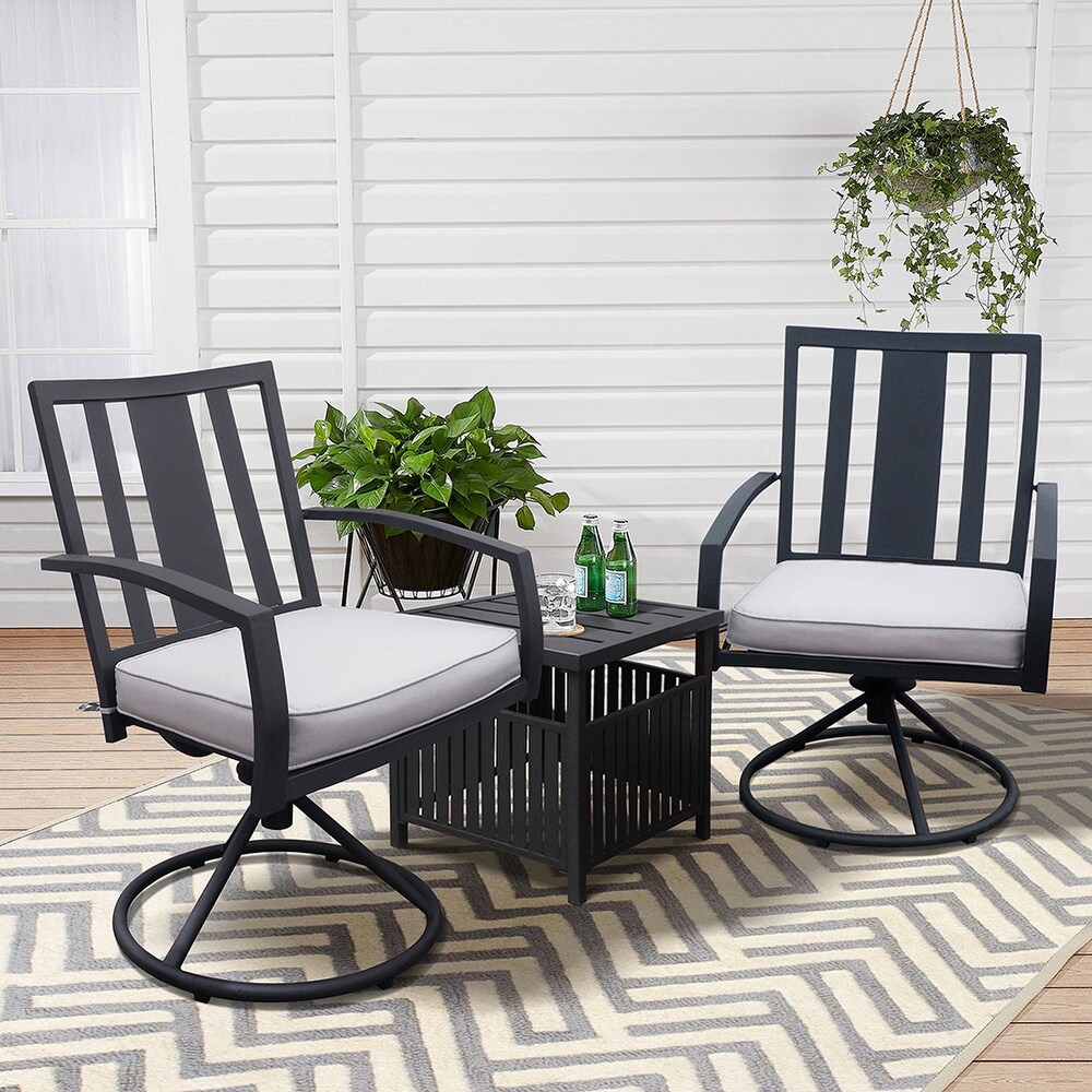 3Pcs Outdoor Patio Swivel Dining Chair Set with Cushion and Side Table