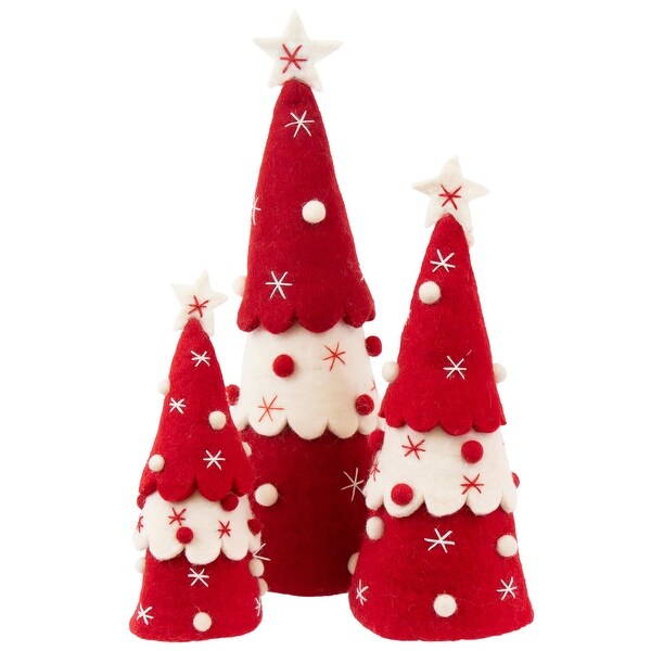 Handmade Felt Christmas Tree Topper or Tabletop Decor，Set of 3 Red