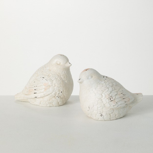 Sullivans Whitewashed Bird Figurine Set Of 2 5 quot h Off white