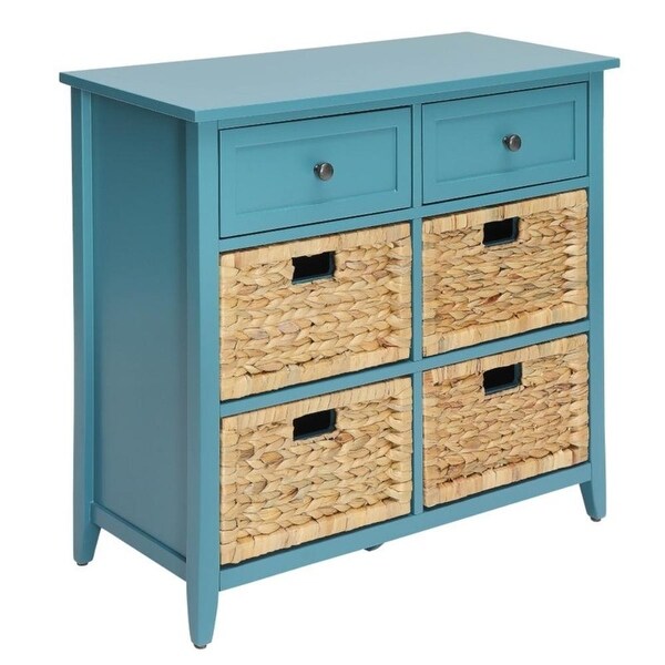 Modern Style Woven Storage Console Table With 6 Drawers