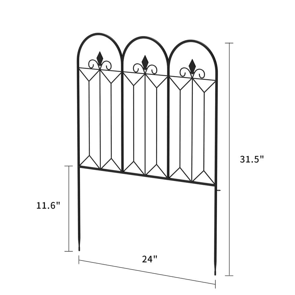 Kingdely 31 .5 in. H x 24 in. Black Steel Garden Fence Panel Rustproof Decorative Garden Fence (5-Pack) WFKF170141