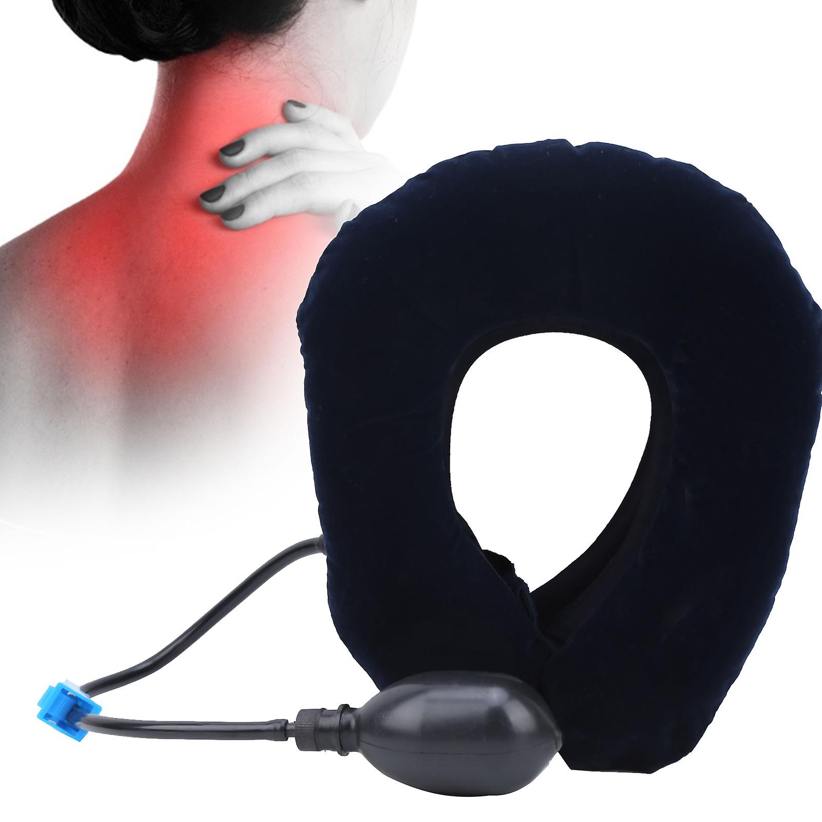 Inflatable 3 Layers Cervical Neck Traction Device Pain Relief Adjustable Neck Stretcherdark Blue