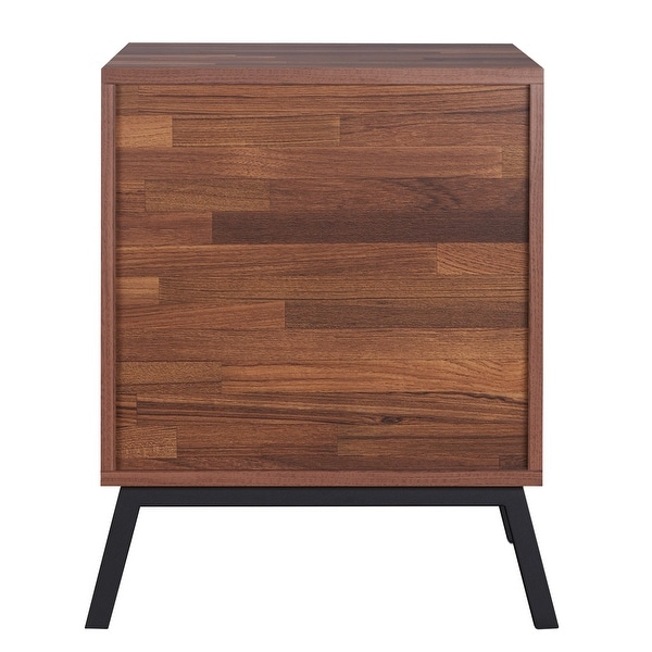 Two Drawers Wooden End Table with Angled Leg Support， Brown and Black - 23 H x 20 W x 18 L Inches