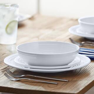 StyleWell Taryn Melamine Dinnerware Set in Ribbed Solid White (Service for 4) FF58SETWHT