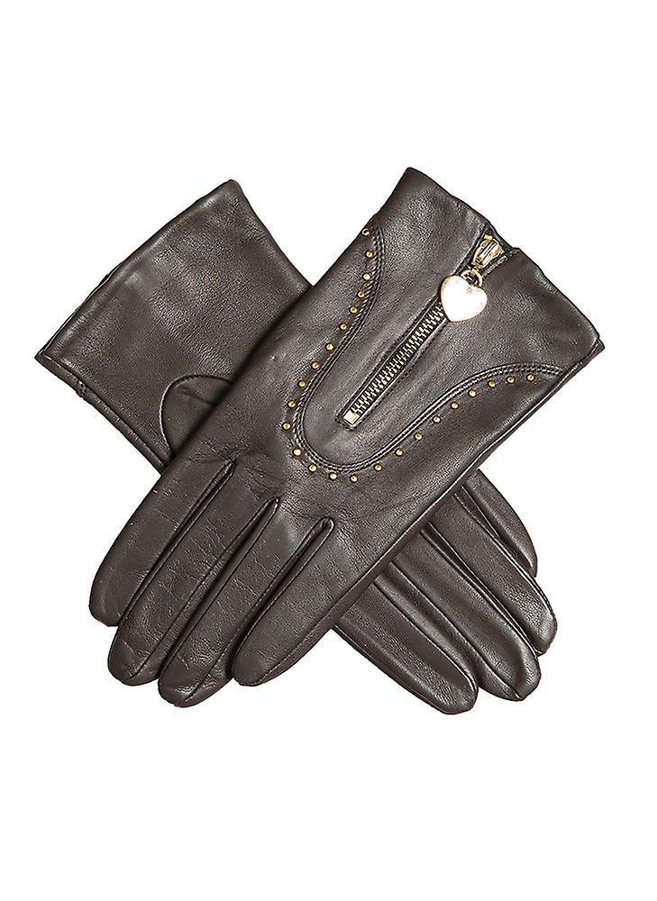 Women's Studded Leather Gloves with Heart Pendant