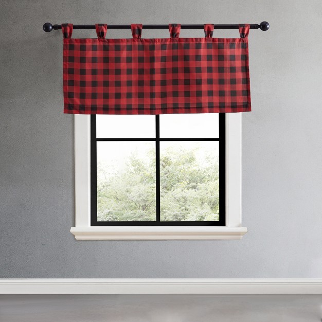 Eddie Bauer Mountain Plaid Tab Top Valance 50 quot w X 20 quot l Red