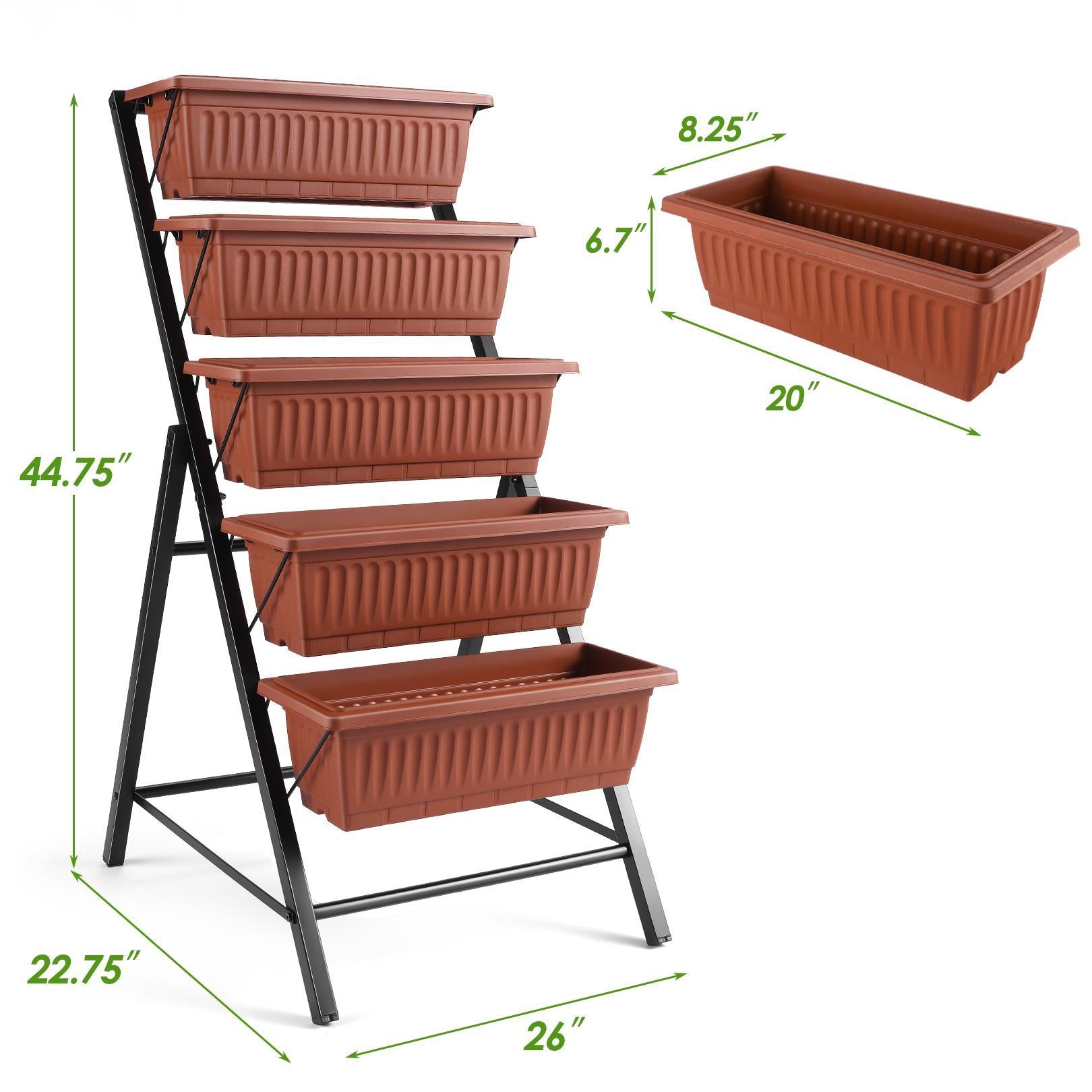 4Ft Planter Box 5-Tiers Vertical Raised Garden Bed with Drain for Patio Vegetables, Flowers Herb, 26