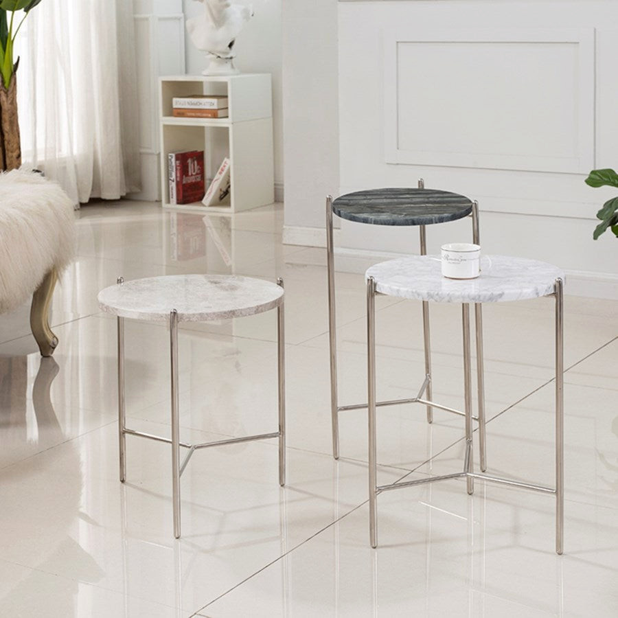 Rosa End Table  Marble With Polished Stainless Steel Frame Ash Gray   Contemporary   Side Tables And End Tables   by Peachtree Fine Furniture  Houzz