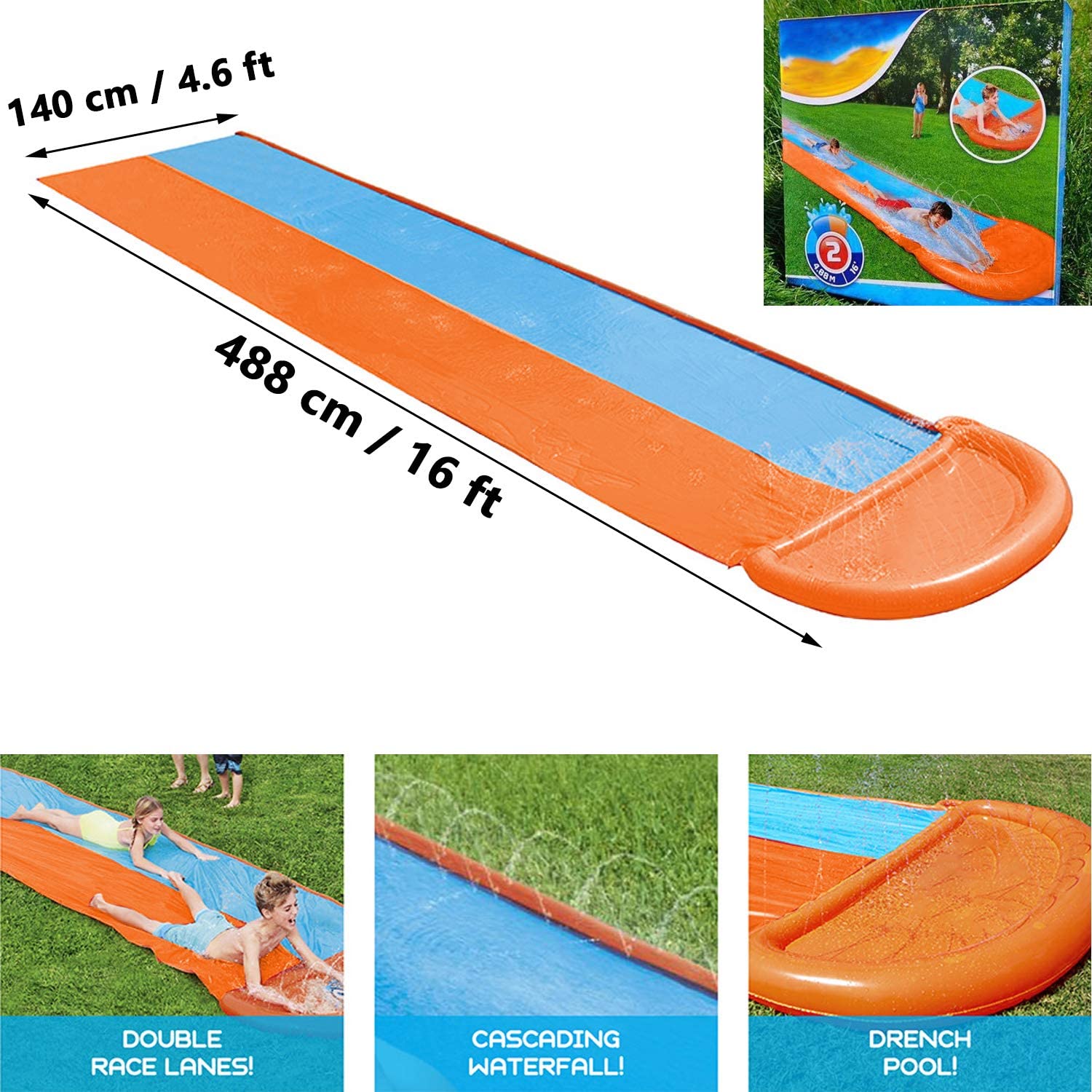 Lavinya Premium Inflatable Slide Blow Up Water Toys With Water Slip Racing Lanes Splash Pool For Children Summer Play