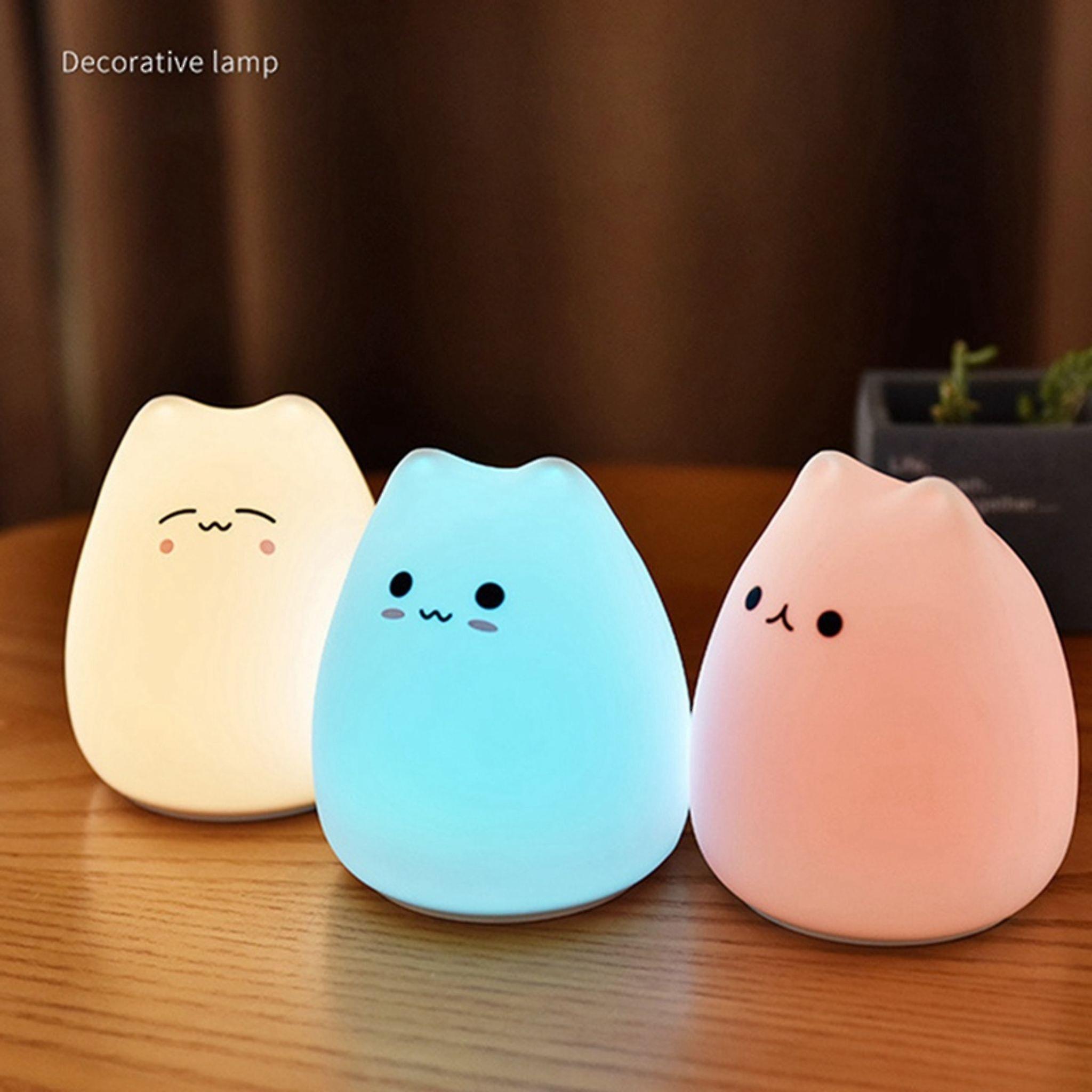 7 Colors Cute Night Lamp Kids Bedroom Cat Silicone Led Touch Sensor Light-h01