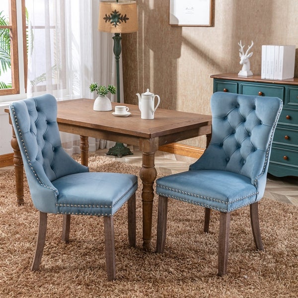 Counter High-end Tufted Solid Wood Contemporary Velvet Upholstered Dining Chair with Wood Legs Nailhead Trim 2-Pcs Set