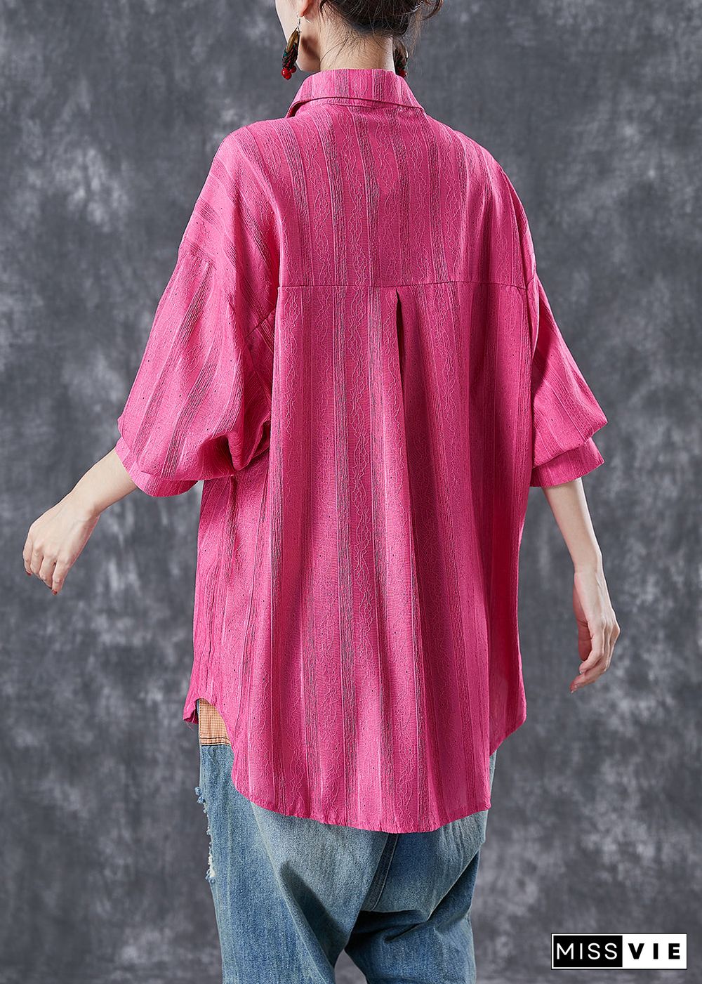 Modern Rose Oversized Striped Cotton Shirt Top Summer