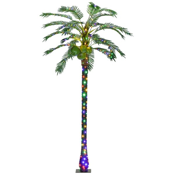 Outsunny 8' Artificial Lighted Palm Tree with 5 Coconuts，350 LED Light，Color Changing Light Up Tropical Palm Tree with Remote