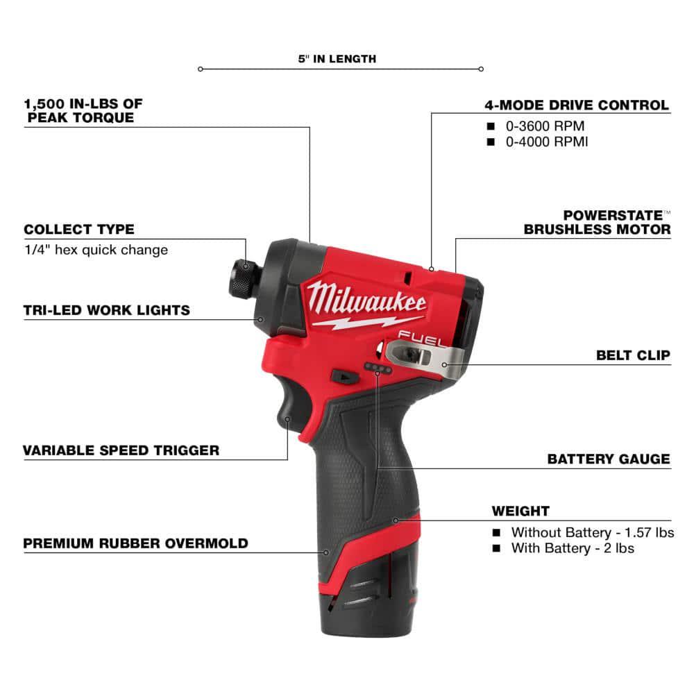 Milwaukee M12 FUEL 6 in 12V LithIon Brushless Electric Battery Chainsaw Saw HATCHET Kit with M12 FUEL Hammer Drill and Impact Kit