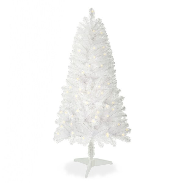 4ft Christmas Tree Prelit With Stand，100 Warm Led Lights，Realistic 241 Branch Tips PVC White Norwood Spruce Tree Easy Assembly