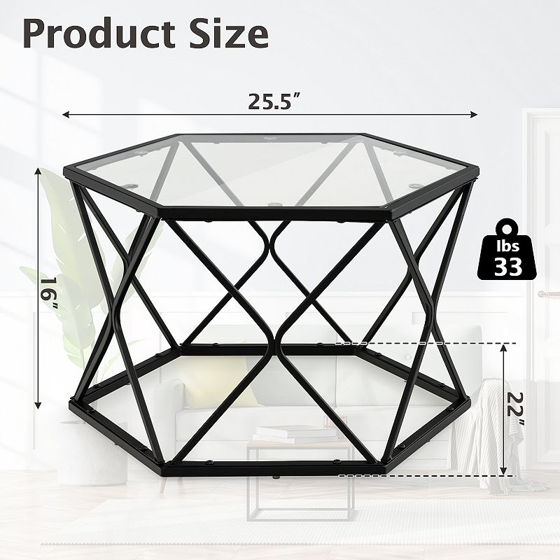 Modern Accent Geometric Glass Coffee Table-Black