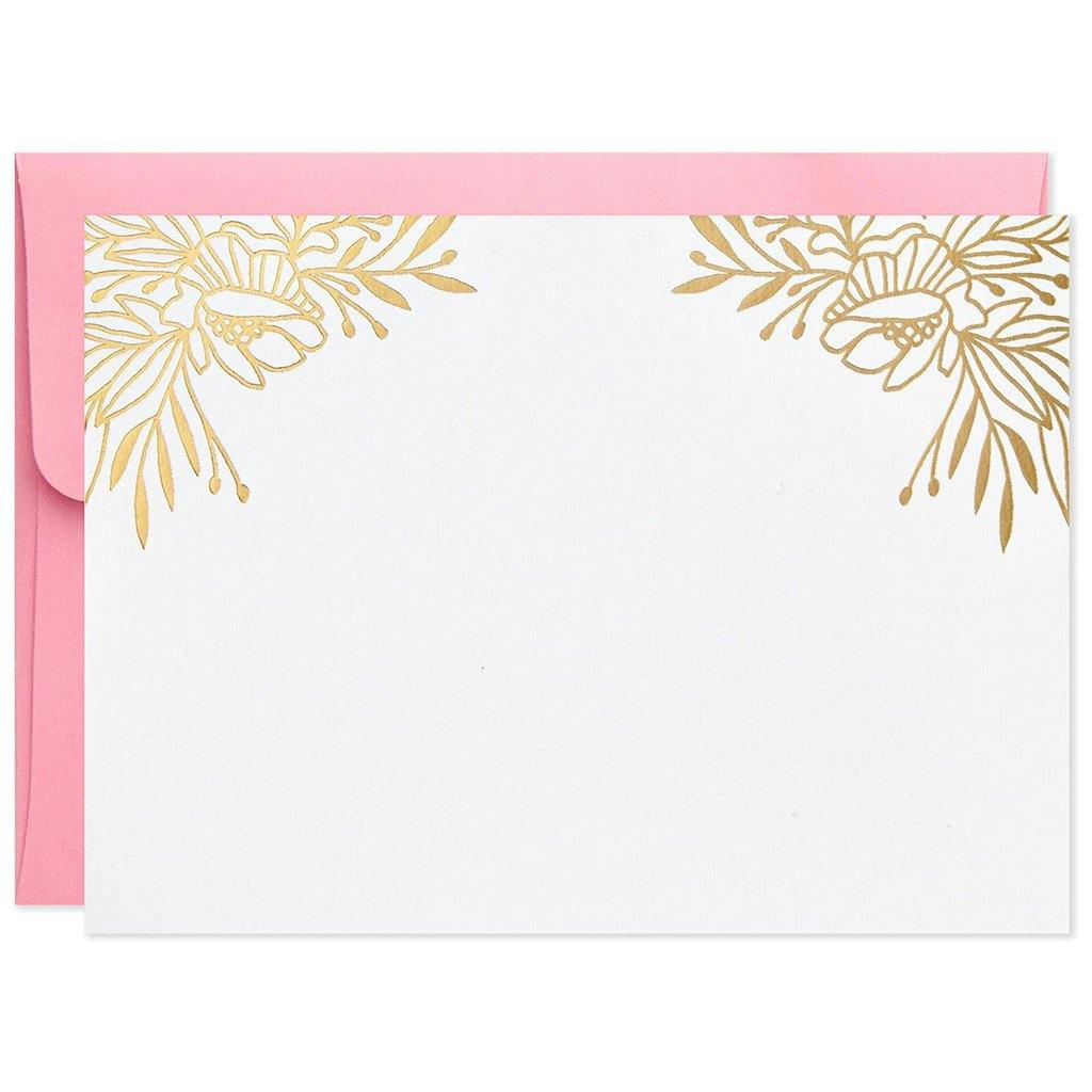 Hallmark  Gold Floral Blank Flat Note Cards With Caddy, Box of 40