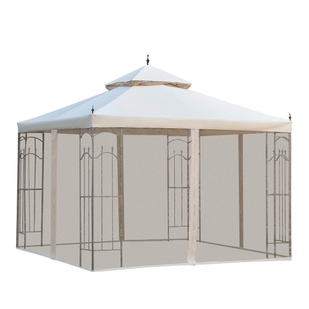 Outsunny Steel Outdoor Patio Gazebo Canopy With Removable Mesh Curtains Display Shelves amp Steel Frame