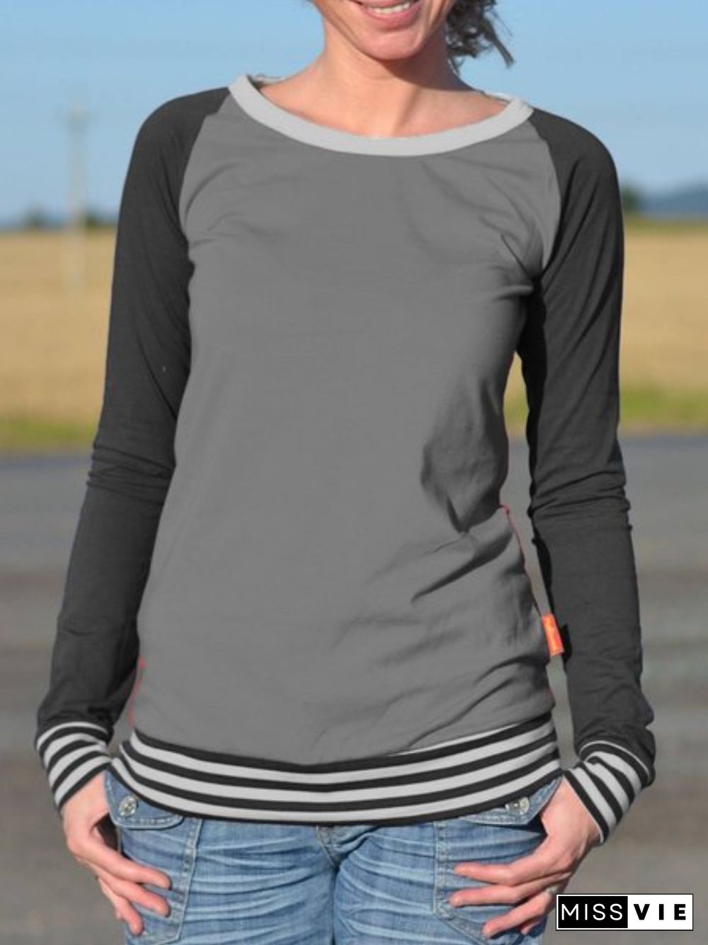 Casual Striped Crew Neck T-Shirts