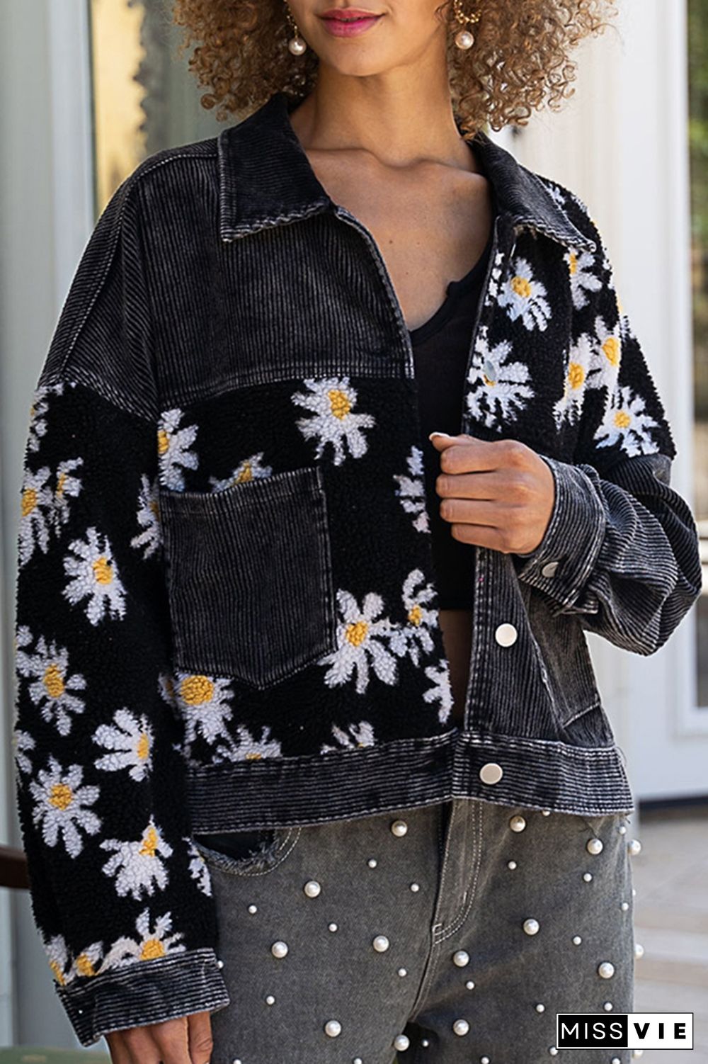 Daisy Print Patchwork Corduroy Jacket