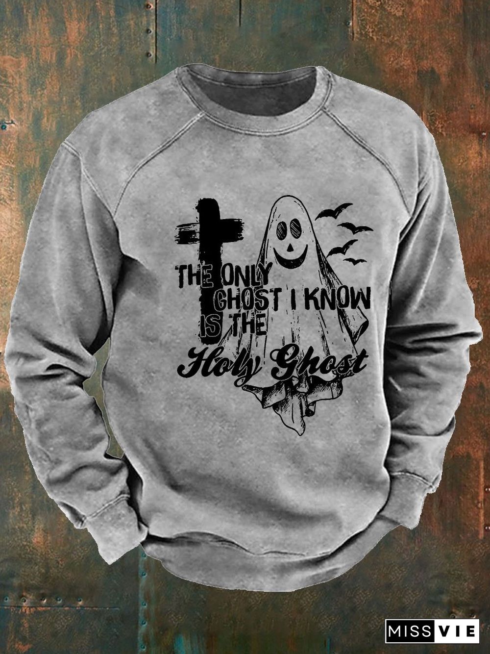 Men's The Only Ghost I Know Is The Holy Ghost Halloween Christian Print Long Sleeve Sweatshirt