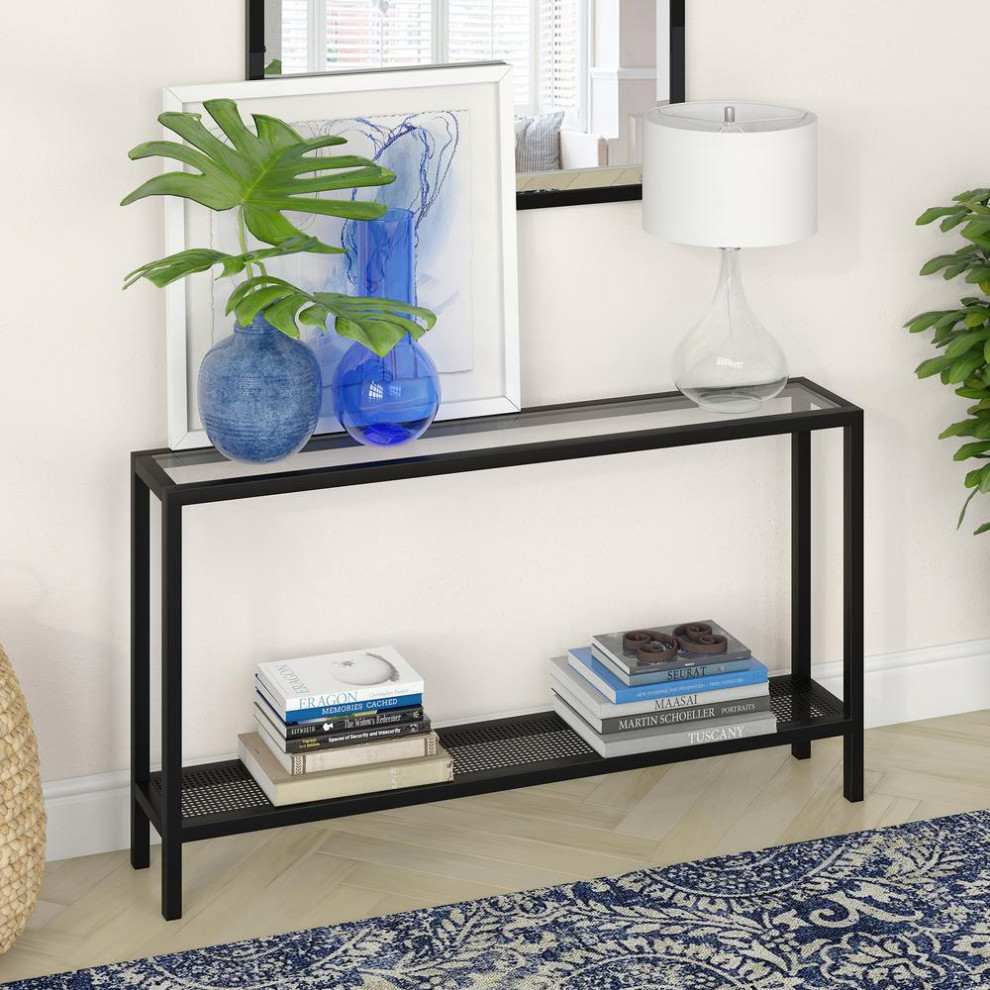 Rigan 55  x27 x27Wide Rectangular Console Table in Blackened Bronze   Industrial   Console Tables   by Homesquare  Houzz