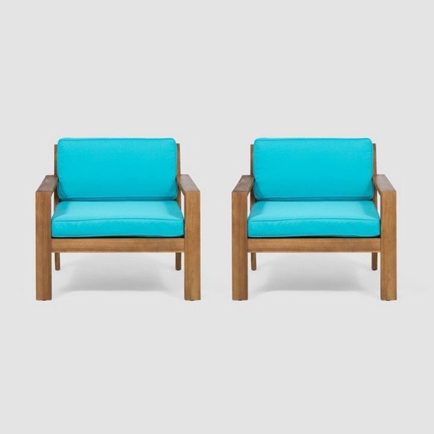 Santa Ana 2pk Acacia Wood Club Chairs Teak teal Christopher Knight Home