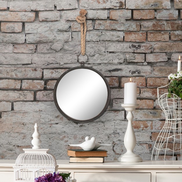 Small Round Metal Wall Mirror With Rope Hanging Loop Stonebriar Collection