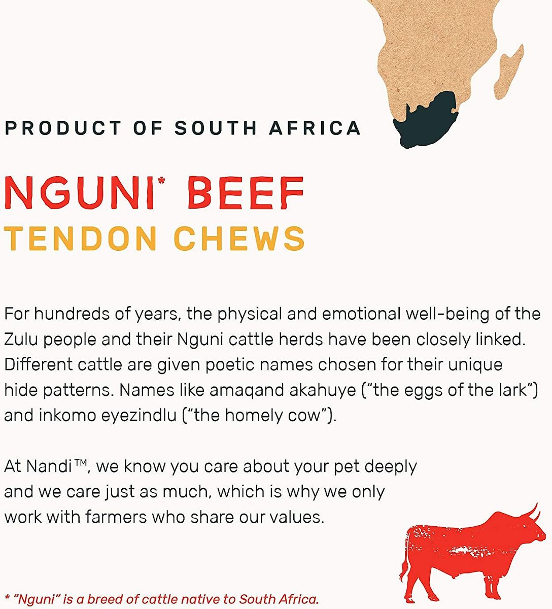 Nandi Nguni Beef Tendon Chews Dog Treats， 3.5-oz bag