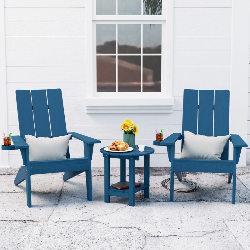 WINSOON 3 Piece  Weather HIPS Outdoor Cup Holder Adirondack Chairs and Table Set