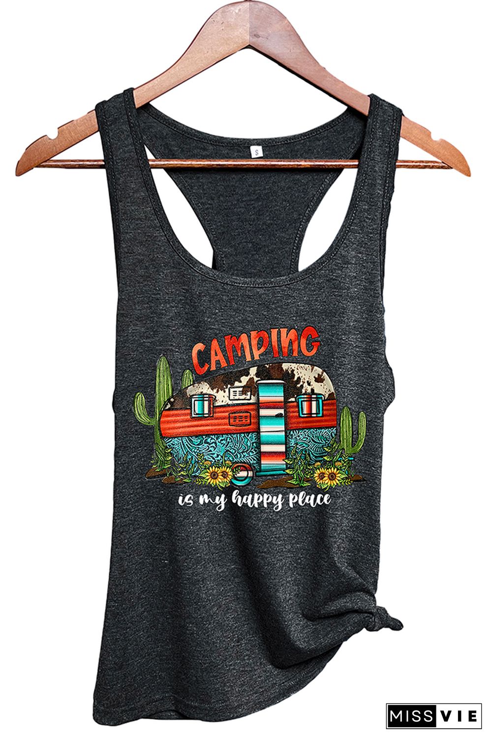 Camping is My Happy Place Printed Sleeveless Tank Top Wholesale