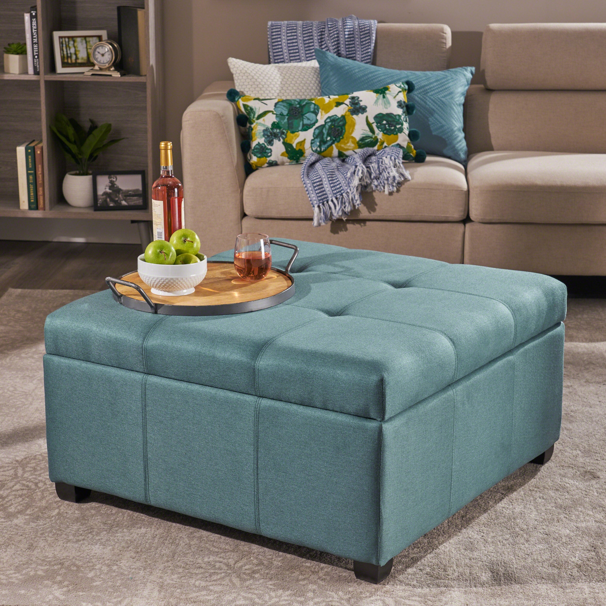 Carlyle Square Tufted Fabric Storage Ottoman Coffee Table