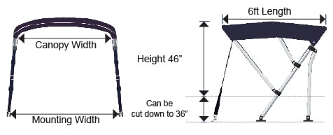 Oceansouth 3 Bow Bimini Top Length 6ft - (Mounting Width: 61