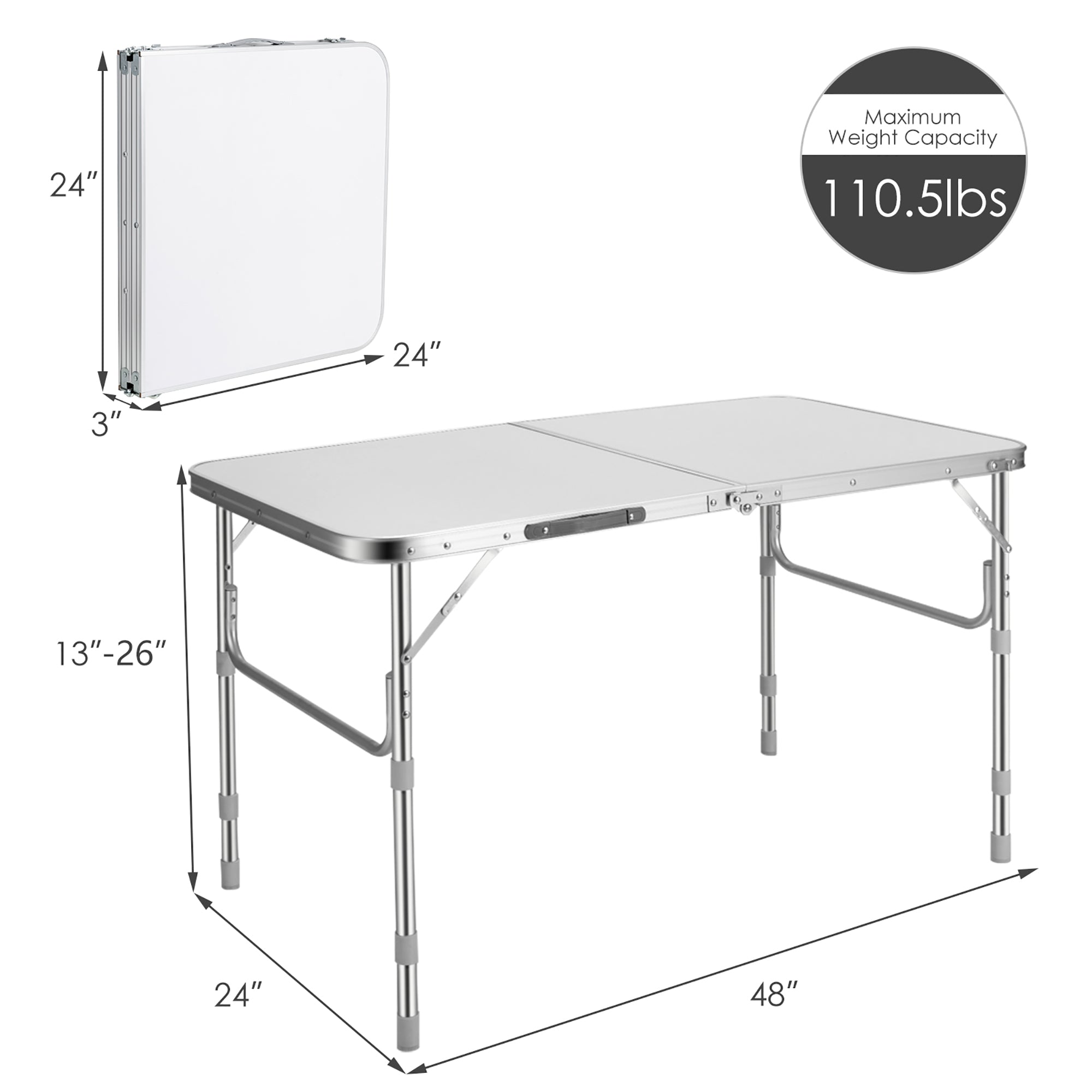 Costway 2PCS Folding Tables 8FT Height Adjustable Aluminum Picnic Table w/ Carrying Handle