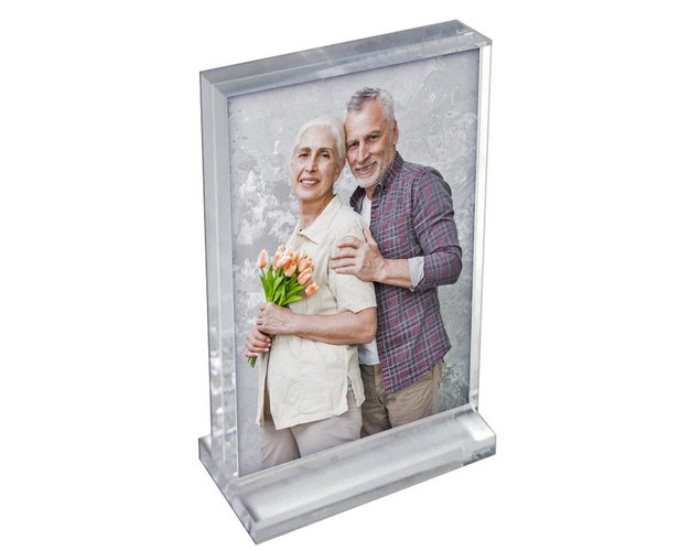 Azar Displays The Imperial Collection Acrylic Block Frame On Acrylic Base Vertical 8 5 quot w X 11 quot h